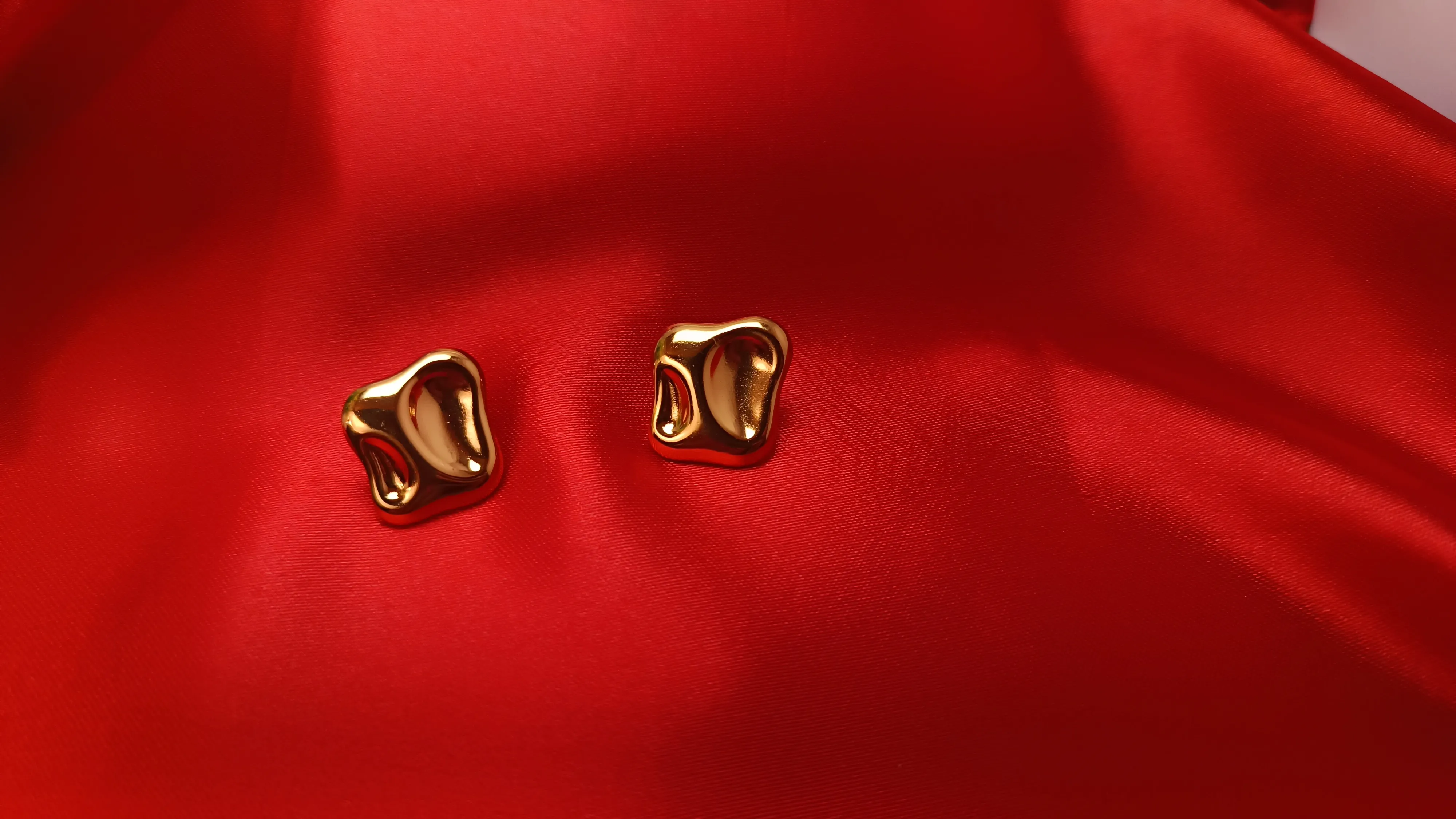 Gold Plated Concave Molten Stud Earrings – Organic Sculptural Drop Design in Stainless Steel